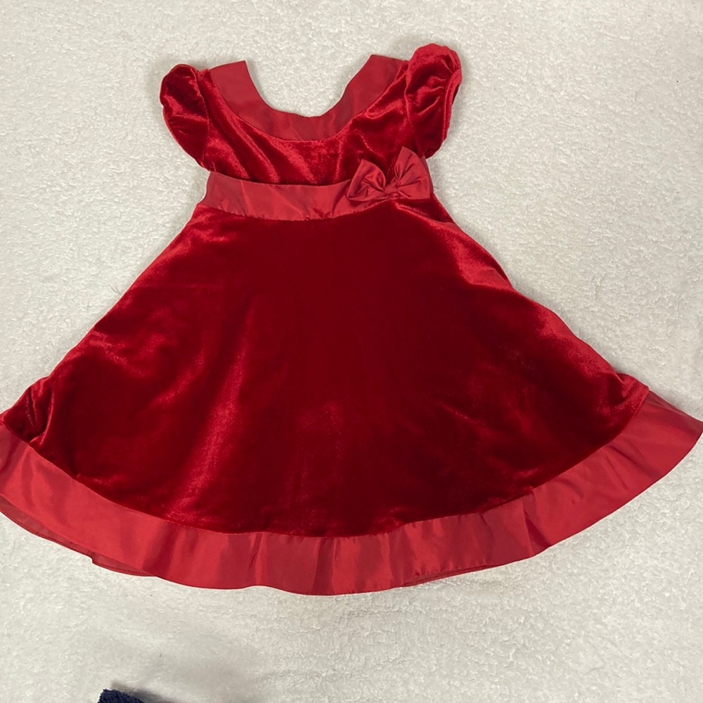 Good lad red velvet and taffeta bow front tie back dress 12m